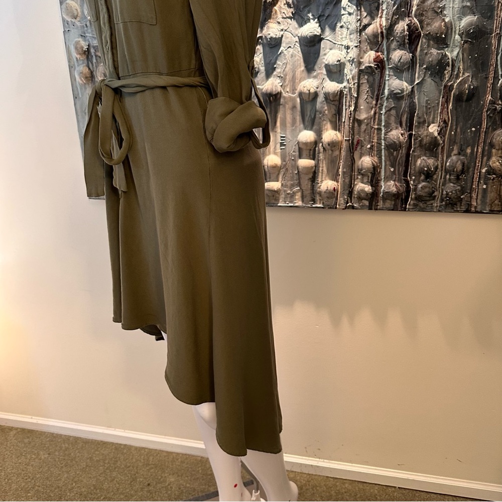 ⭐️ Guess XS Olive Rayon High-Low Shirt Dress *belt loops need repair - Picture 12 of 15